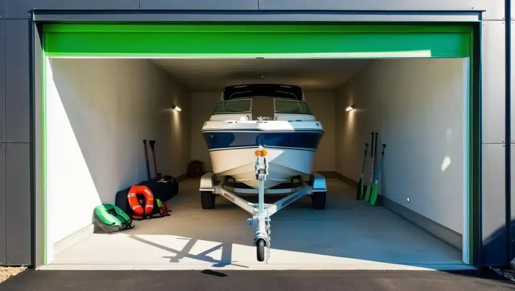 Bootopslag in een garagebox, bootstalling